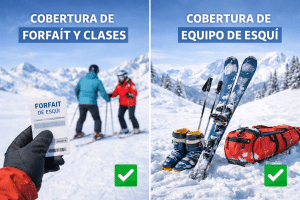 ¿El seguro de esquí cubre el forfait, las clases y el material deportivo